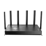 TP-Link Archer BE400 BE6500 Dual Band Gigabit Wi-Fi 7 Router showing modern sleek black chassis with rear gigabit ports