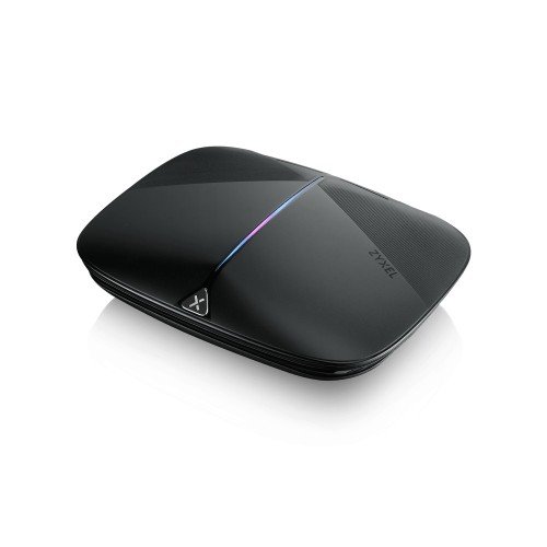 Zyxel Armor G1 AC2600 Multi-Gigabit Wi-Fi Router in black upright design featuring a 2.5G port and internal high-gain antennas