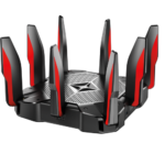 TP-Link Archer C5400X AC5400 Tri-Band Gaming Router Price in BD - Bold red and black gaming router with eight high-gain external antennas and multiple LAN ports.