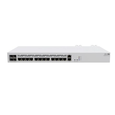 MikroTik CCR2116-12G-4S+ 16 Core ARM CPU 10G Router Price in BD - 1U white rackmount router showing 12 gigabit ports and 4 10G SFP+ cages