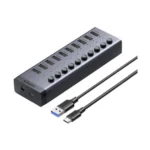 UGREEN 30779 CM482 powered 10-port USB 3.0 hub with individual on/off switches and LED status indicators