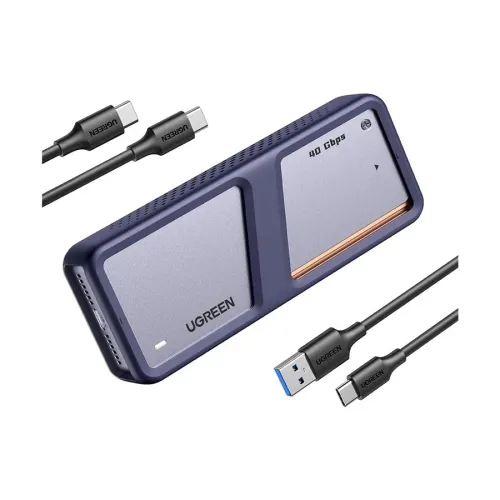 UGREEN 65727 USB4 40Gbps M.2 NVMe SSD enclosure, professional high-speed external storage case in an aluminum alloy finish