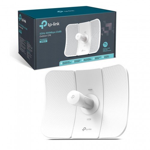 cpe610-500x500 TP-Link CPE610 5GHz 300Mbps 23dBi Outdoor CPE Router Price in BD - White outdoor long-range directional dish antenna mounted on pole.