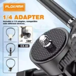 Black Plokama CX-60 2-in-1 neck mount for action cameras and smartphones showing its curved flexible silicone neckband and attached mobile phone adapter clip
