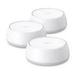 TP-Link Deco BE22 BE3600 Dual-Band WiFi 7 Mesh Router (3-Pack) Price in BD - Three sleek white TP-Link Deco BE22 Wi-Fi 7 mesh router units.