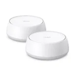 TP-Link Deco BE25 BE5000 Dual-Band WiFi 7 Mesh Router (3-Pack) Price in BD - Front view of three white Wi-Fi 7 mesh router units with 2.5G ports