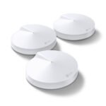 TP-Link Deco M5 AC1300 Whole Home Mesh Router (3 Pack) Price in BD - Three sleek white round mesh router units shown together.