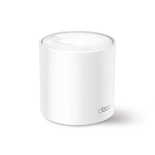 TP-Link Deco X50 AX3000 Dual Band Mesh Router 1 Pack showing single white cylindrical tower unit with rear triple gigabit ports