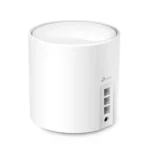 TP-Link Deco X50 AX3000 Dual Band Mesh Router 3 Pack showing three white sleek cylindrical tower units with rear triple gigabit ports