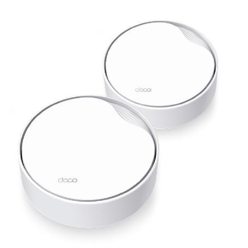 deco-x50-poe-03-500x500 (1) TP-Link Deco X50-PoE AX3000 Dual-Band Wi-Fi 6 Mesh Router 2-pack showing two versatile white units designed for PoE installation and multi-gigabit networking