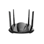 Dahua DH-AX30 AX3000 Dual Band Gigabit Wi-Fi 6 Router Price in BD - Front view of black Wi-Fi 6 router with four external antennas