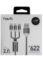 Havit H622 3-in-1 Charging Cable Price in BD - Front layout view of Havit H622 3-in-1 Micro USB, Type-C and Lightning fast charging cable