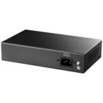 Cudy FS1006P 6 port desktop unmanaged PoE plus network switch displaying its metal housing four yellow bordered PoE ports two uplink ports and front panel extend mode toggle switch