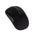 A4TECH G3-300N Wireless Optical Mouse in a sleek matte black finish shown from a top-down view alongside its ultra-compact USB nano receiver