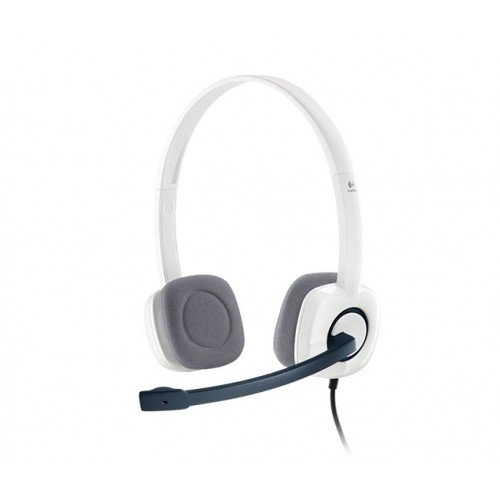 h150-500x500 Logitech H150 stereo computer headset showing its adjustable headband design, soft foam ear cushions, rotating microphone boom arm, and integrated in line audio control module alongside its color coded dual 3.5mm inputs