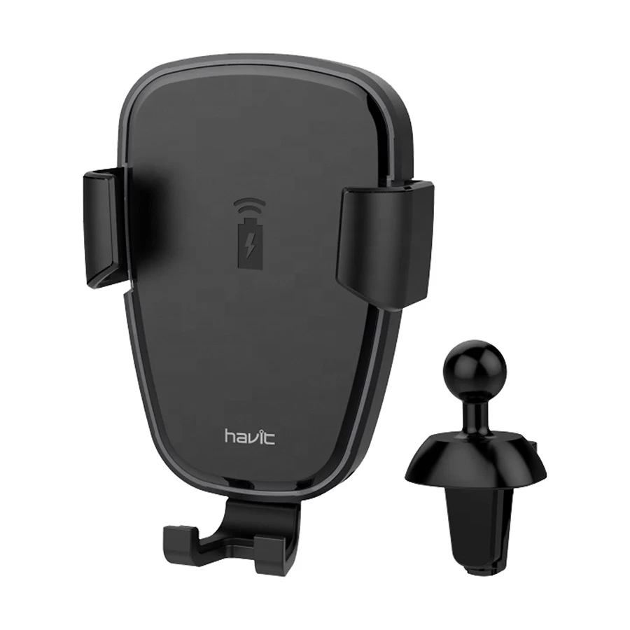 HAVIT H341 Qi Fast Wireless Charging Car Mount Price in BD - Front view of sleek black HAVIT H341 wireless fast charging car mount