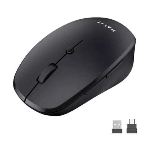 Havit MS50WB Dual Mode Wireless Mouse Price in BD - Top view of Havit MS50WB dual-mode Bluetooth and 2.4GHz wireless mouse in matte black finish