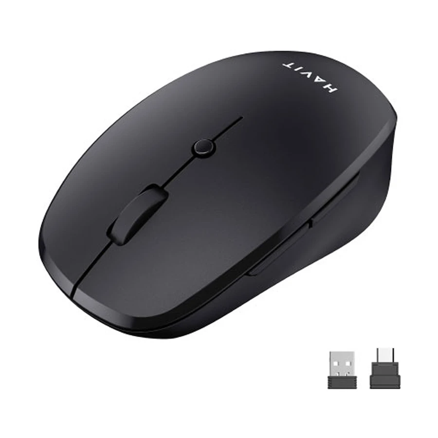 Havit MS50WB Dual Mode Wireless Mouse Price in BD - Top view of Havit MS50WB dual-mode Bluetooth and 2.4GHz wireless mouse in matte black finish