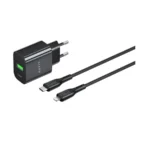 Havit ST925 20W Charger with Lightning Cable Price in BD - Front view of black Havit ST925 20W charger adapter with USB-C to Lightning cable