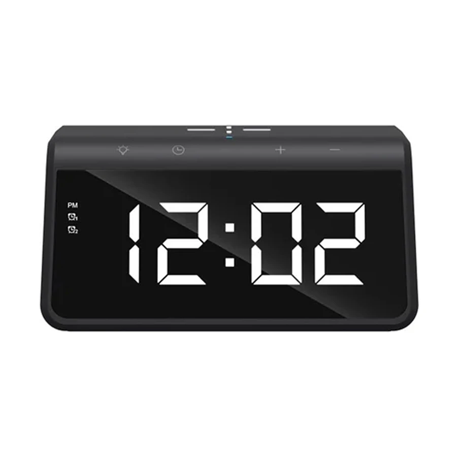 Havit W320 15W Wireless Charger with Alarm Clock Price in BD - Front view of black Havit W320 15W wireless charging station with digital clock and RGB light
