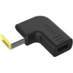 UGREEN 35064 DC Connector for Lenovo Laptops showing its female USB-C input end, premium dark grey casing finish, and the 11 by 5.0mm rectangular yellow-tipped male DC power plug on a clean white background