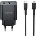 HAVIT ST926 USB Charger with Data Cable Price in BD - Front view of white HAVIT ST926 USB charger adapter with data cable