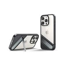 images UGREEN 25405 LP738 premium kickstand protective case for iPhone 15 Plus showcasing its durable integrated metal alloy viewing stand and clear shockproof body