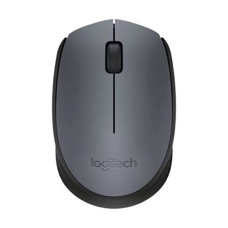 Logitech M170 wireless optical mouse in a sleek matte black finish showcasing its compact symmetrical body profile and the small plug-and-forget USB nano receiver layout