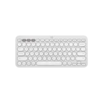 Logitech K380S Pebble Keys 2 slim minimalist Bluetooth wireless keyboard in a premium matte finish showcasing its compact layout with round scooped keys and three colored Easy-Switch device pairing buttons layout
