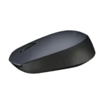 Logitech M170 wireless optical mouse in a sleek matte black finish showcasing its compact symmetrical body profile and the small plug-and-forget USB nano receiver layout