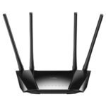 Cudy LT400 4G 300 Mbps SIM Supported Wireless Router showing sleek black casing with four external antennas and rear ethernet ports