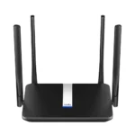 Cudy LT500 AC1200 Dual-Band 4G LTE SIM Wi-Fi router in black finish showing external high-gain antennas, status indicator lights, and rear port interfaces