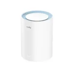 Cudy M1200 AC1200 Whole Home Mesh Wi-Fi Router single pack unit in white cylindrical tower format displaying physical ports and power input jack on its back panel