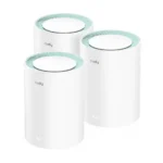 Cudy M1300 AC1200 Dual-Band Gigabit Whole Home Mesh Wi-Fi Router 3-pack showing three clean white cylindrical units designed for seamless network coverage