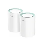 Cudy M1500 AX1500 Dual-Band Wi-Fi 6 Whole Home Mesh Router 2-pack showing two clean white cylindrical units designed for seamless network coverage