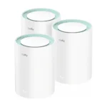 Cudy M1500 AX1500 Dual-Band Wi-Fi 6 Whole Home Mesh Router 3-pack showing three clean white cylindrical units designed for seamless network coverage