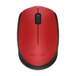 Logitech M171 wireless optical mouse in a sleek dark grey finish showcasing its compact symmetrical body profile and the small plug-and-forget USB nano receiver layout