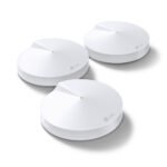 TP-Link Deco M9 Plus AC2200 Tri-Band Mesh WiFi Router (3-Pack) Price in BD - Three round white TP-Link Deco M9 Plus tri-band mesh Wi-Fi units.