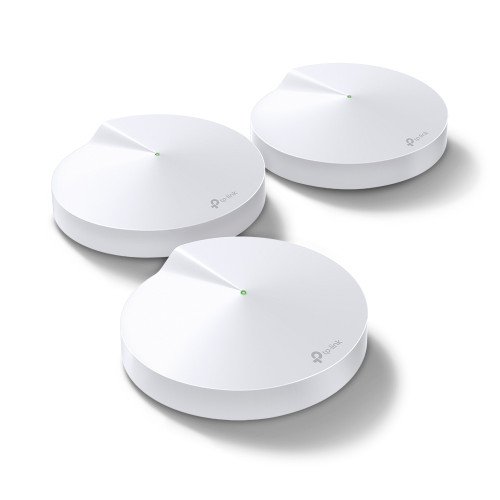 m9-plus-1-500x500 TP-Link Deco M9 Plus AC2200 Tri-Band Mesh WiFi Router (3-Pack) Price in BD - Three round white TP-Link Deco M9 Plus tri-band mesh Wi-Fi units.