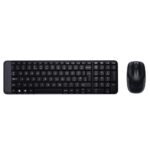 Logitech MK215 Combo wireless compact desktop keyboard featuring a narrow bezel frame layout alongside a matching contoured optical tracking mouse