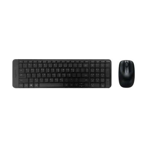 Logitech MK220 Bangla wireless full size desktop membrane keyboard with ultra compact bezel free frame layout showing official printed Bangla script alongside its matching optical mouse