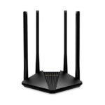 Mercusys MR30G AC1200 Dual-Band Gigabit Wi-Fi Router in black design featuring four external high-gain antennas and gigabit ethernet ports