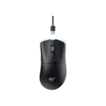 Havit MS966WB Quad-Mode Wireless Mouse Price in BD - Top view of Havit MS966WB quad-mode wireless mouse with USB receiver and charging cable