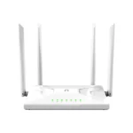 Netis NC21 AC1200 Dual-Band Wi-Fi Router in black design featuring external high-gain antennas and ethernet ports