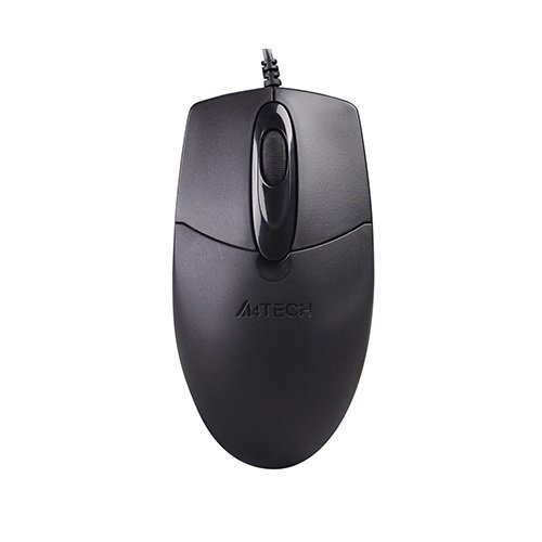 A4TECH OP-330 1200 DPI USB Optical Mouse displaying its classic full-sized black symmetrical body with a textured dust-resistant scroll wheel