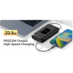 Havit PB35 20000mAh Power Bank with Type C Cable Price in BD - Front view of sleek black power bank with built-in Type-C cable and LED status light