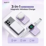 Havit PB5219 10000mah 15w Magnetic Wireless Power Bank Price in BD - Front view of slim magnetic wireless power bank attached to smartphone