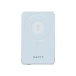 Havit PB5219 10000mah 15w Magnetic Wireless Power Bank Price in BD - Front view of slim magnetic wireless power bank attached to smartphone