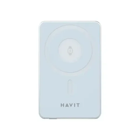 Havit PB5219 10000mah 15w Magnetic Wireless Power Bank Price in BD - Front view of slim magnetic wireless power bank attached to smartphone