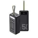 Havit PB71 50000mAh Power Bank Price in BD - Front view of heavy-duty black Havit PB71 50000mAh power bank showing digital LED display screen